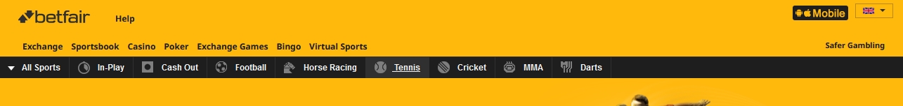 Banner atas situs betfair